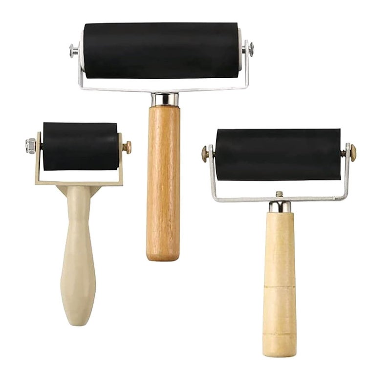 YYaaloa 3 Pack Rubber Roller Brayer Rollers 1.4/2.4/4 Inch Art Craft Roller for Printmaking,Ink,Wallpapers Stamping Gluing Tools Oil Painting Tools (Beige-1.4/2.4/4 Inch) - Image 1